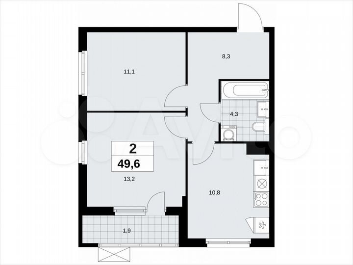 2-к. квартира, 49,6 м², 4/18 эт.