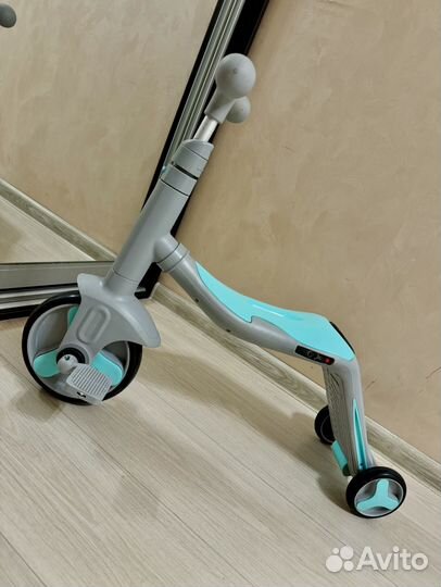 Детский самокат-беговел с музыкой 3в1, серо-синий