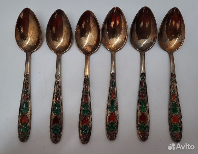 Кофейные ложки Эмаль серебро 875 пробы