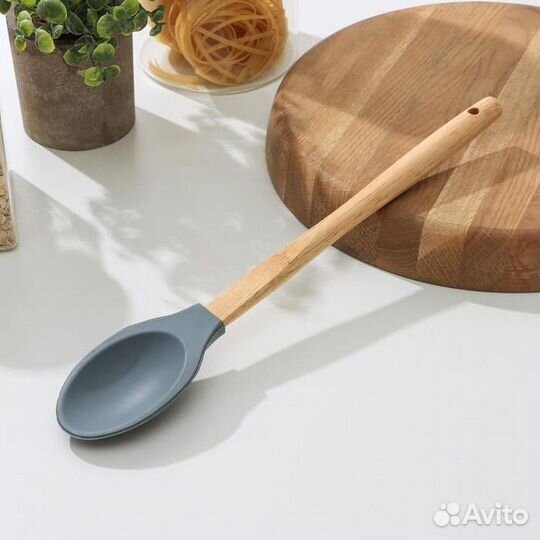 Ложка силиконовая гарнирная Доляна «Бамбук», 34 см