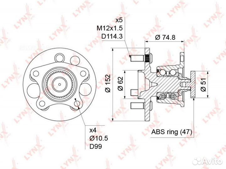 Lynxauto WH-1451 Ступица колеса зад прав/лев