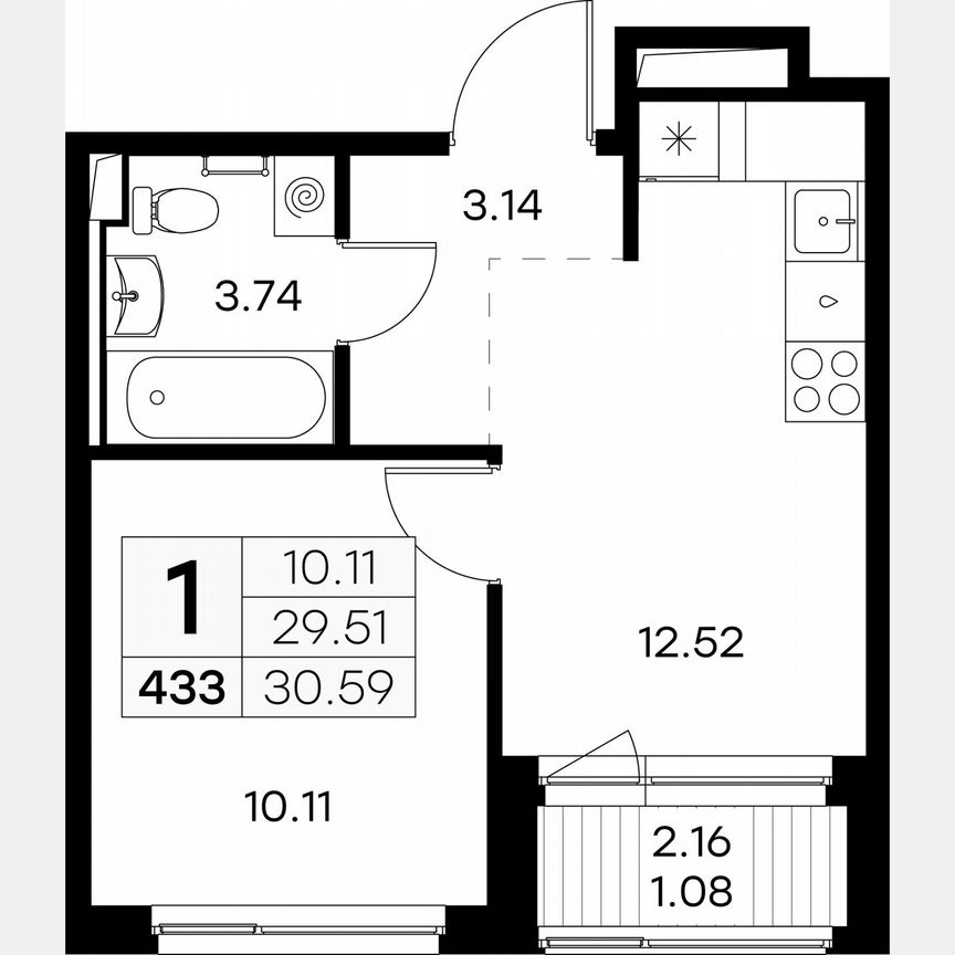 1-к. квартира, 30,6 м², 3/9 эт.