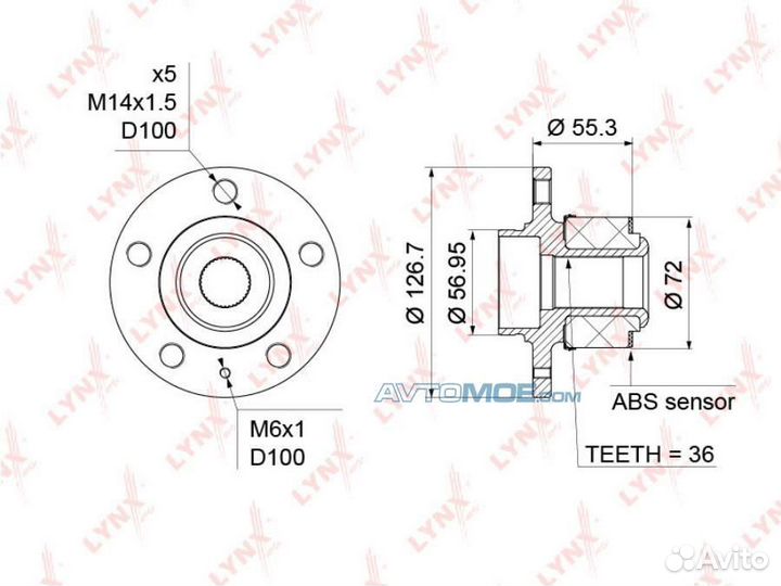 Ступица передняя в сборе (с ABS d 72мм) skoda Fabi