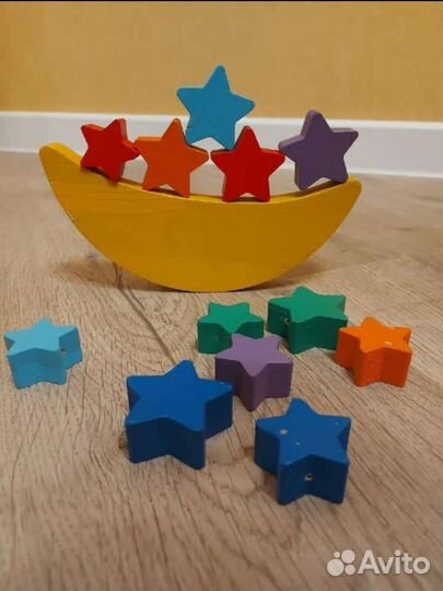 Луна со звёздочками, балансир, материал дерево