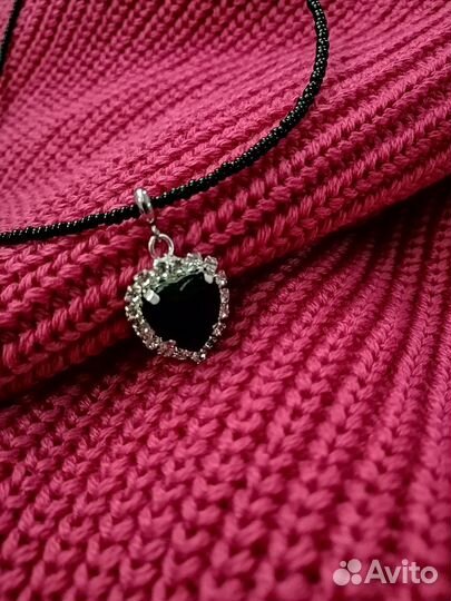 Колье Чокер из бисера чёрный с сердцем