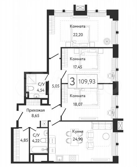 3-к. квартира, 109,9 м², 5/23 эт.