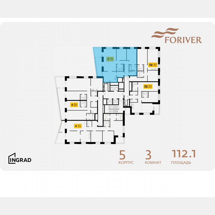 3-к. квартира, 112,1 м², 18/19 эт.