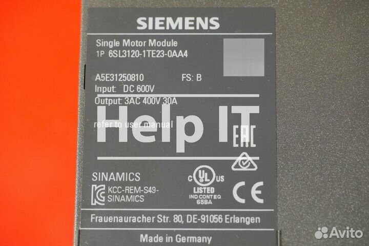 Сервопривод Siemens 6SL3120-1TE23-0AA4