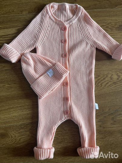 Комбинезон вязаный персиковая пудра 0-6 месяцев