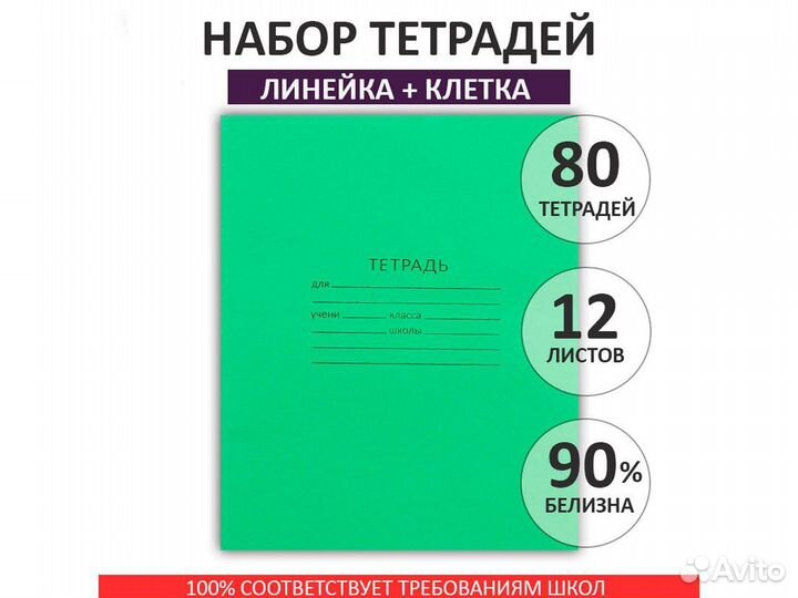 Набор тетрадей, 40 клетка и 40 в линейка,12 листов