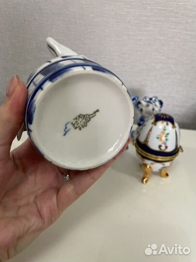 Гжель шкатулка фарфор щука заяц бык