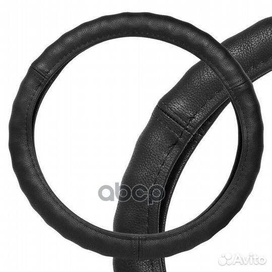 Оплетка на руль ребристая, гладкая кожа, черная