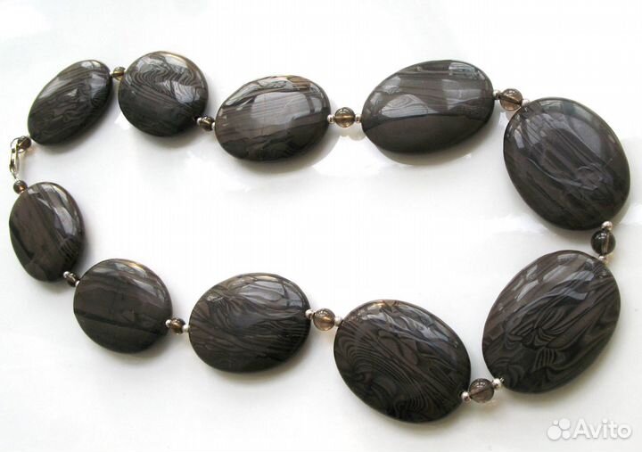 Массивные Бусы Кулоны Яшма Аметист Серебро