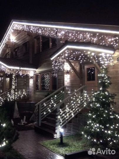 Гирлянда уличная бахрома IP-65 установка