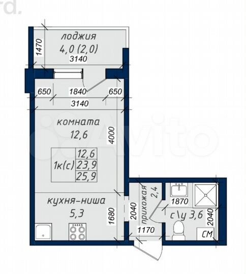 1-к. квартира, 25,9 м², 7/17 эт.
