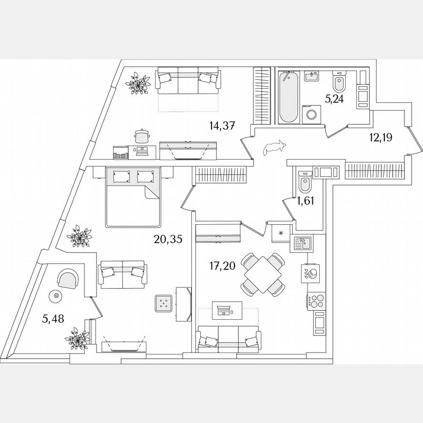 2-к. квартира, 73,7 м², 11/17 эт.