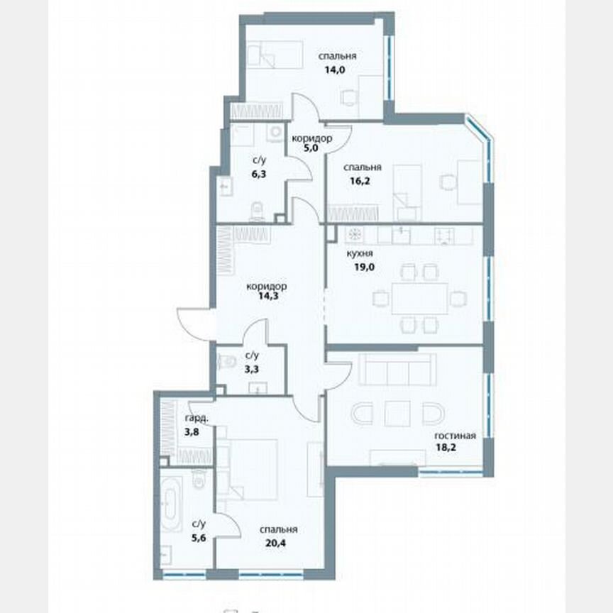 2-к. квартира, 124,6 м², 4/32 эт.