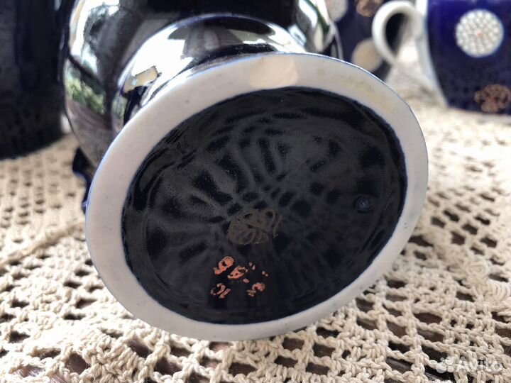 Фарфор Кобальт Кувшин Чайница Блюдце