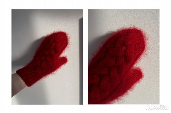 Комплект шапочка с ушками+варежки косы