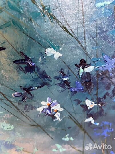 Картина маслом Абстракция Незабудки 70х50 см
