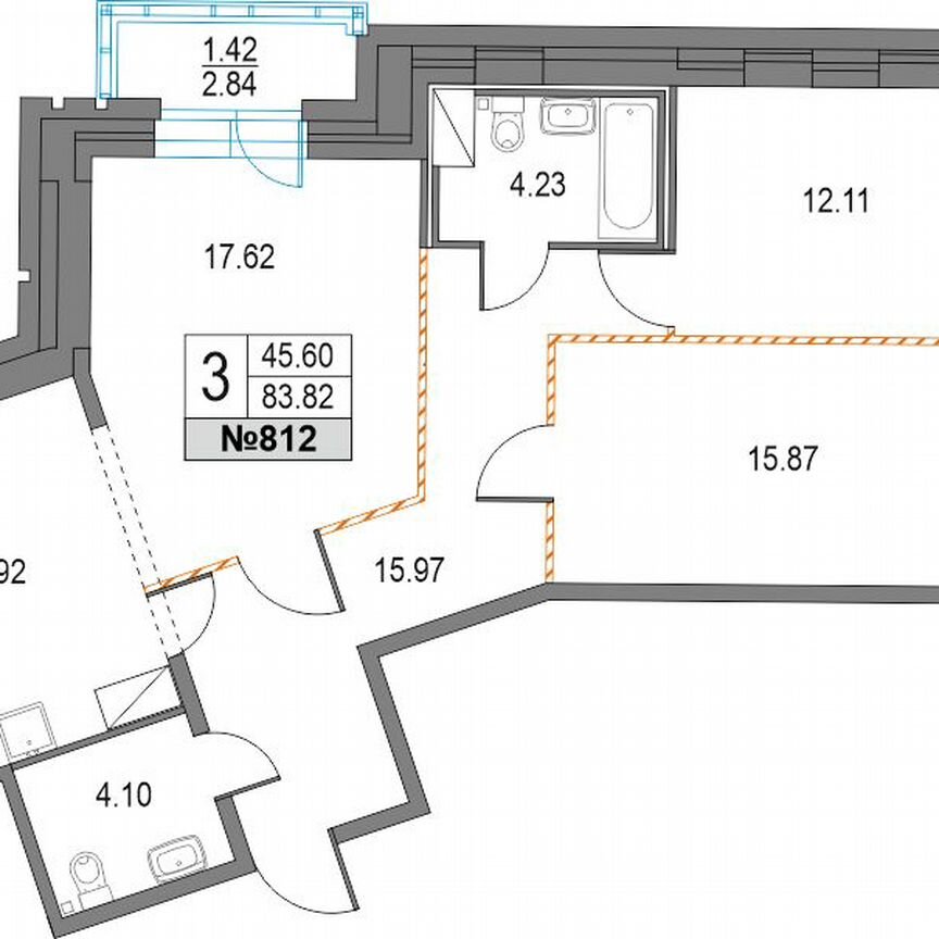 3-к. квартира, 83,8 м², 6/25 эт.