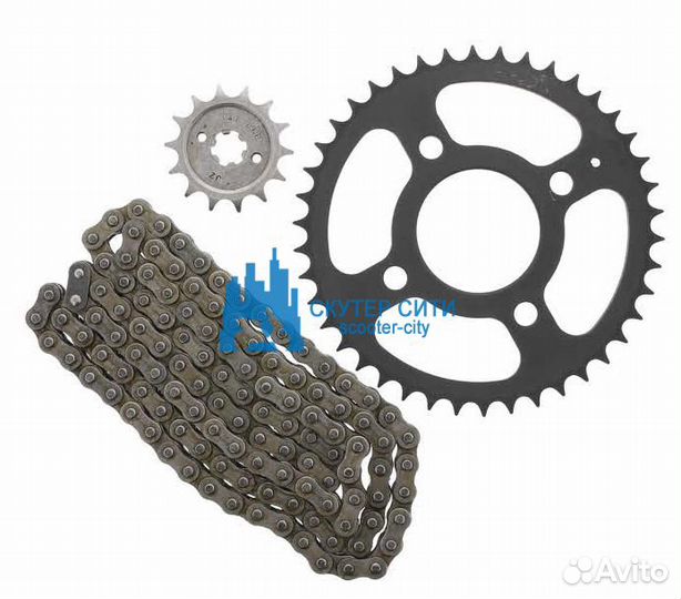 Цепь приводная для мотоцикла+звезды 14T+42T bajaj
