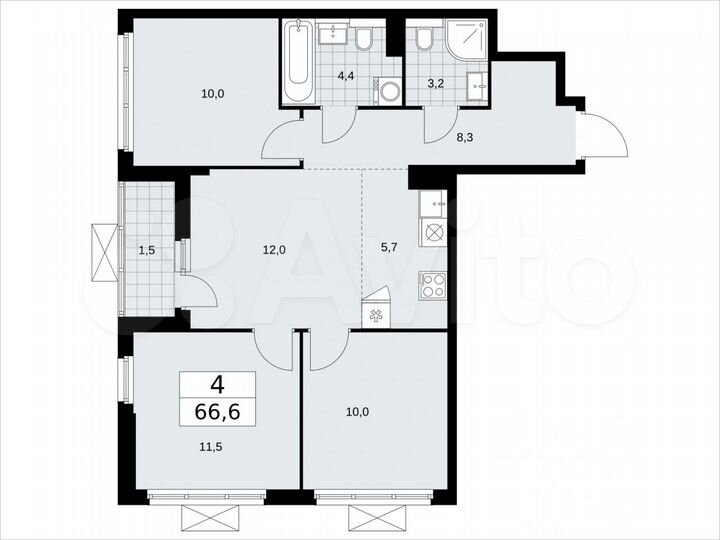 4-к. квартира, 66,6 м², 19/19 эт.