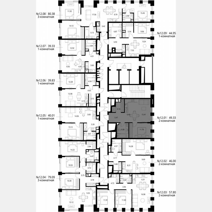 1-к. квартира, 49,3 м², 12/26 эт.