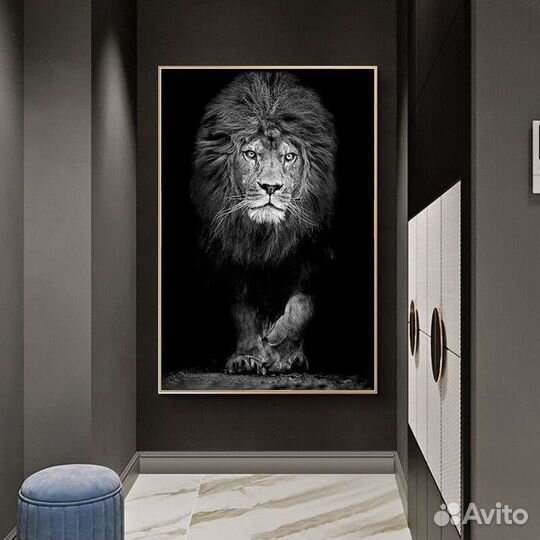 Картина маслом Лев в тёмной ночи