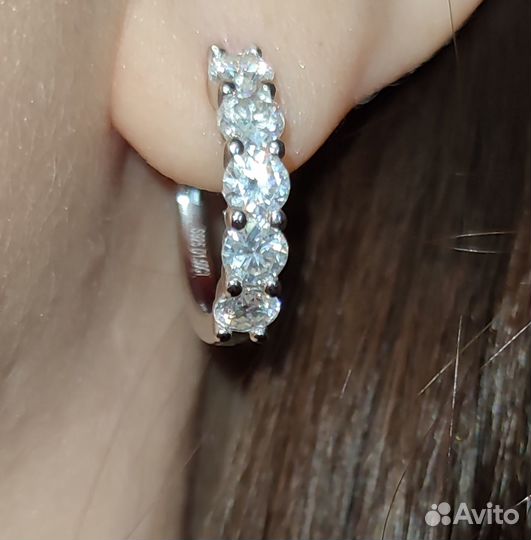 Серьги серебро с муассанитами 3 ct пара