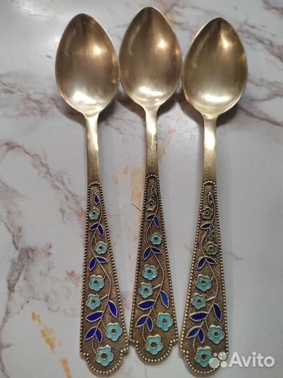Антиквариат Серебр. ложки 875пр.ссср с позолотой
