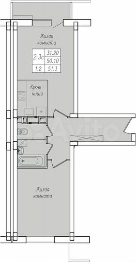 2-к. квартира, 51,3 м², 4/10 эт.
