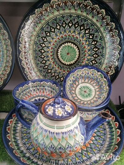 Тарелка Блюдо Ляган 38см Узбекская посуда г.Риштан