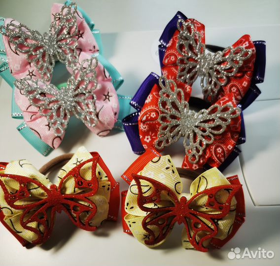 Бантики с бабочками. Ручная работа