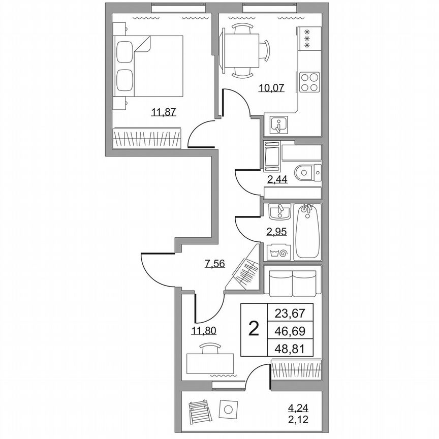 2-к. квартира, 48,8 м², 10/19 эт.