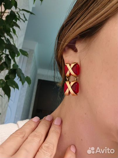 Серьги Chanel Vintage Ruby Люкс качество