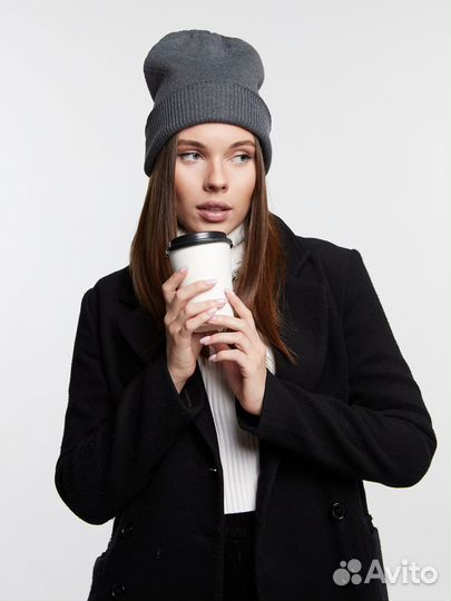 Двойная теплая шапка мелкой вязки Шапки Оптом