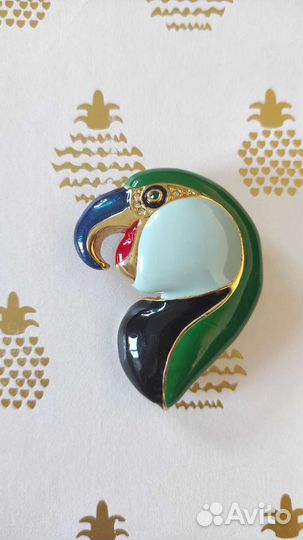 Винтажная брошь попугай эмаль