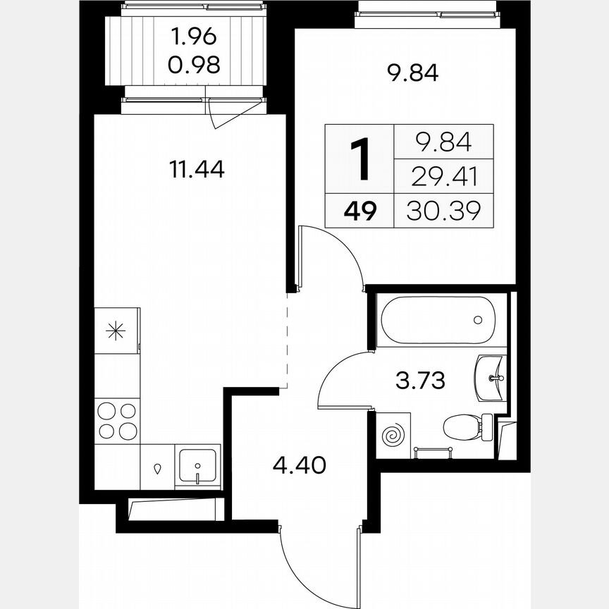 1-к. квартира, 30,4 м², 4/9 эт.
