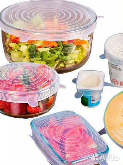 Силиконовые растягивающиеся крышки для посуды 6 шт