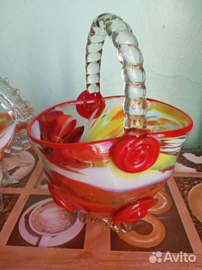 Ваза, конфетница,рог цветное стекло СССР