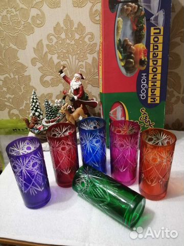 Стаканы, разноцветные, Стекло, h-13см