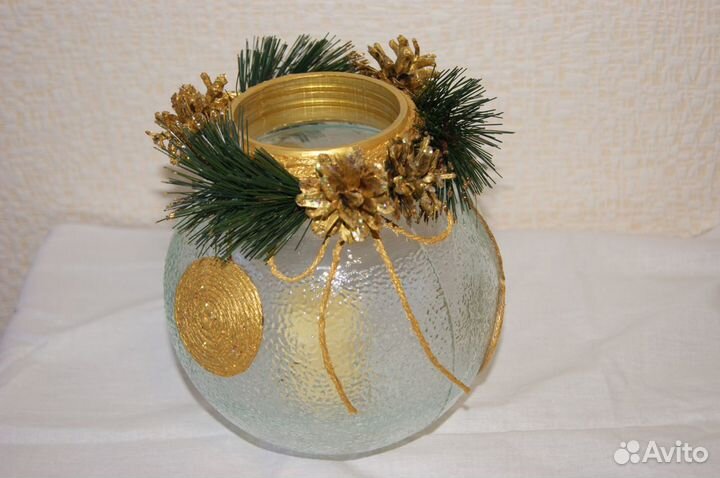 Подсвечники новогодние (стекло) ручная работа