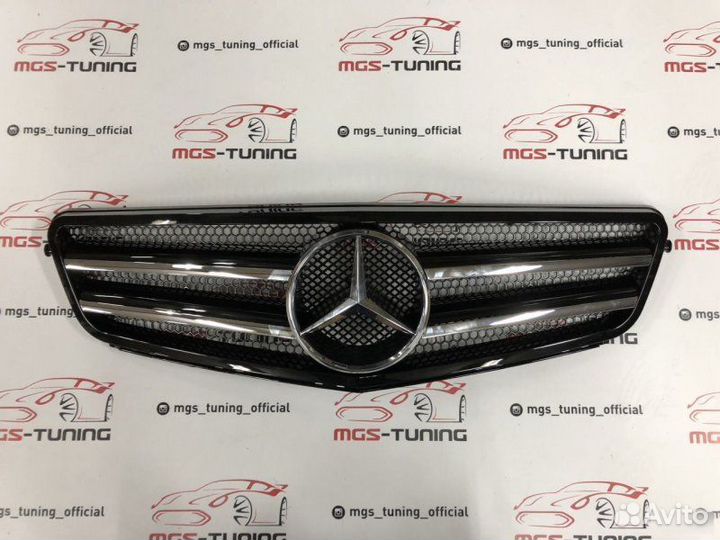 Решетка на Mercedes c-class 2 полосы хром