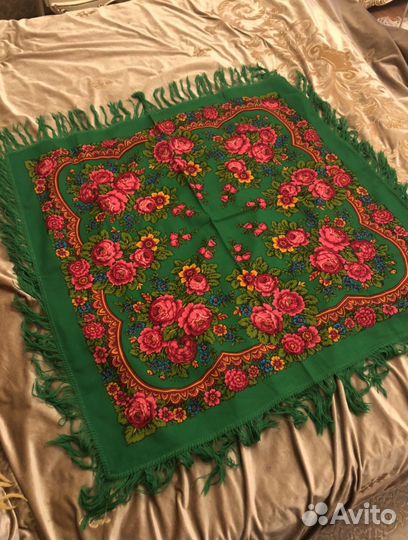 Старинный платок СССР зеленый