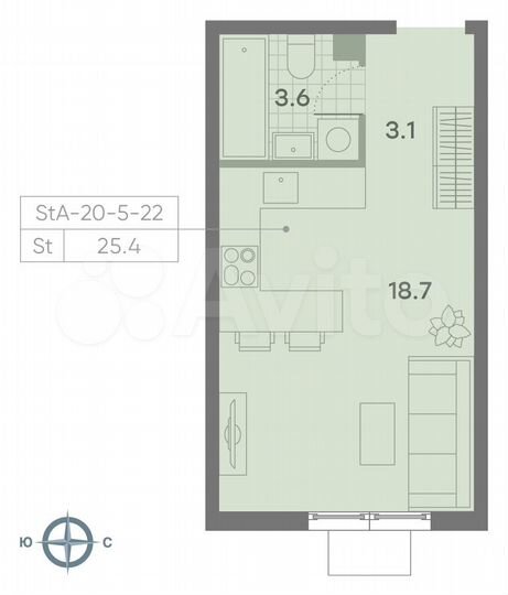 Квартира-студия, 25,4 м², 10/23 эт.