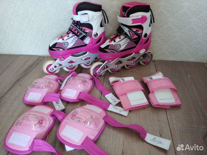 Детские ролики и защита 31-34 розовые