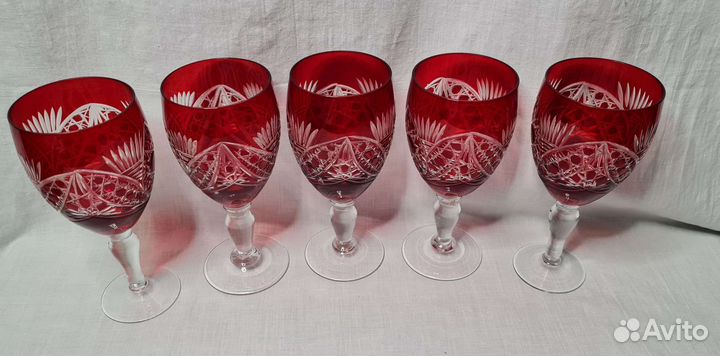 Фужеры Бокалы Цветной Хрусталь времен СССР 5 штук