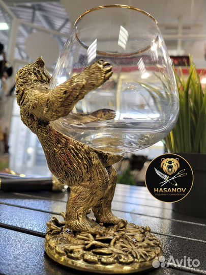 Коньячный бокал с литьем медведь ручная работа