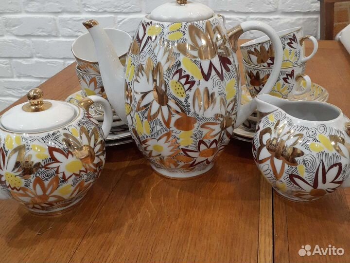 Кофейный сервиз лфз,Золотые ромашки